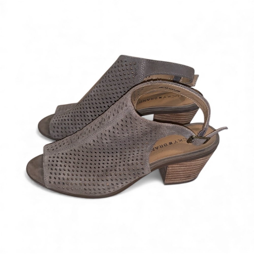 Lucky Brand Sandals Womens 9 Brown Perforated Slingback Peep Toe Bootie